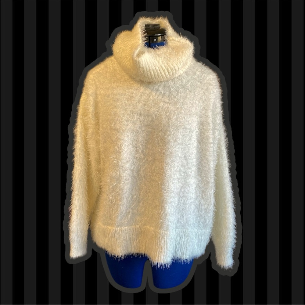JustFab White Cowl Neck Sweater Plush Oversized Fit